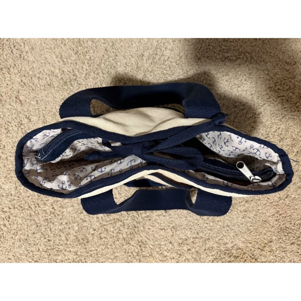 Boat Tote Bag Ivory Blue Matching Wristlet Anchor Print Lining 13”x 10